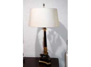 Solid Wood And Brass Table Lamp With Ornate Brass Detail