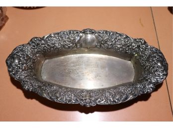Large Sterling Ornate Bread Plate With Intricate Decoration Of Foliage And Flowers, Monogramed
