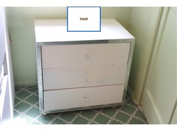 Pair White Contemporary 3 Drawer Nightstands