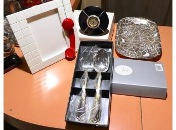 4 Piece Sasaki Tray, Clock, Square Frame With Telephone Receiver & Christian Dior Serving Tableware