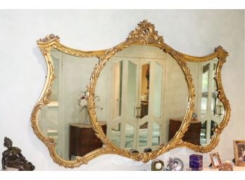Gold Leaf Detail On 3 Section Wall Mirror