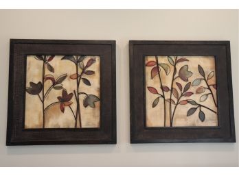 Pair Of Uttermost Mixed Media Floral Art By S. Vassileva In A Reptile Like Pattern Frame