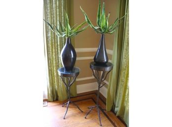 1.Pair Of Interesting Tree Branch Style Companion Accent Tables/Pedestals With Decorative Vases