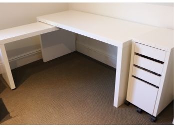 Unique Extending Ikea Desk/Craft Station & Small Craft Cart With 4 Drawers