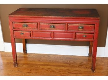 Red Vintage Rustic Shabby Chic Console Table With Quality Tongue & Groove Wood Work