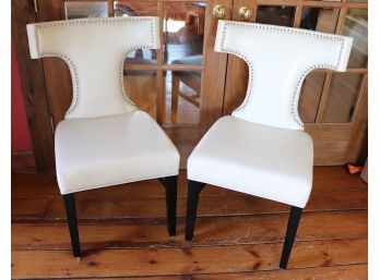 Pair Of Contemporary Curved T- Back Accent Chairs With Nail Head Detail By Sunpan
