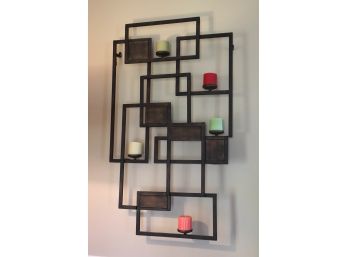 Decorative Mondrian Pattern Style Metal Wall Decor With Candle Sconces