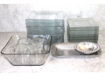 Square Glass Plate Set And Large Serving Bowl Great For Parties!