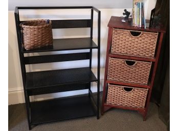 Storage Accessories Includes Folding Metal Bookcase & 3 Tier Shelf With Woven Baskets