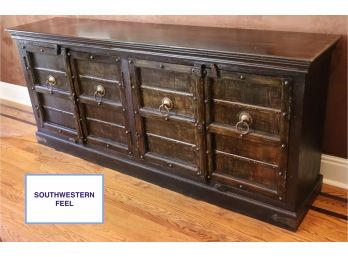 Quality Distressed Medieval Style Buffet Server Cabinet With Brass Finished Hardware