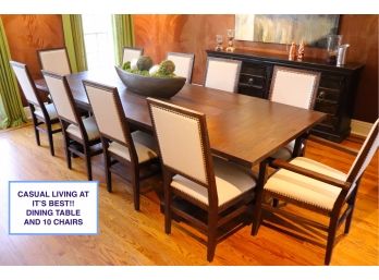 Beautiful Quality Dark Wood Farm Style Dining Room Table With 10 Chairs From Orient Express