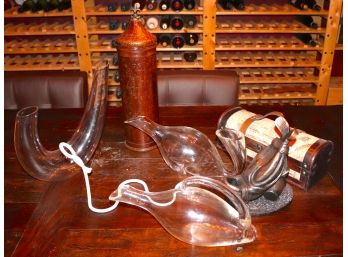 Collection Of Quality Handblown Glass Wine Decanters & Bottle Holders