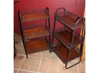 Pair Of Quality Heavy Metal 3 Tier Stands With Baskets- Great For Storage