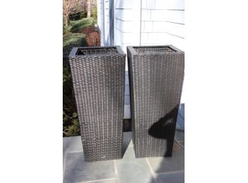 Pair Of Quality Resin Wicker Style Outdoor Planters