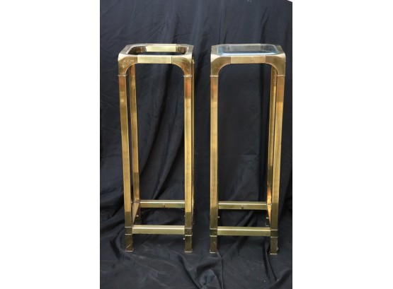 Pair Of Modern Brass Pedestals - Needs New Glass