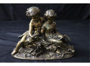 Lovely Vintage Bronze Statue Of Boy & Girl Admiring Natures Beauty