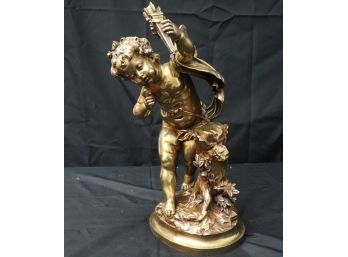 Fabulous Vintage Bronze Figural Statue Signed Moreau By Boudel Frere Of Angel/Cupid With Quiver Of Arrows