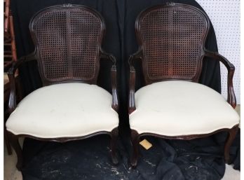 Pair Of Louis XV Style French Armchairs With Curved Cane Backs