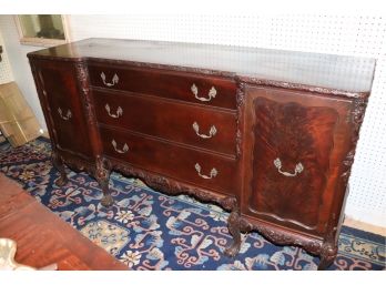 Amazing Vintage/Almost Antique Mahogany Sideboard With Flame Mahogany Doors & Detailed Carved Edges