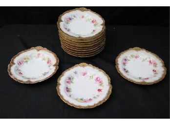 12 Hand Painted Delicately Scooped Bowls With Shell Motif & Flowers Painted On The Edges