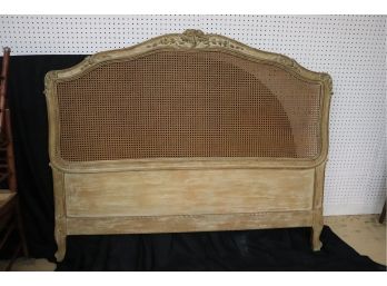 French Style Queen Size Headboard With Caning & Center Flower Crest