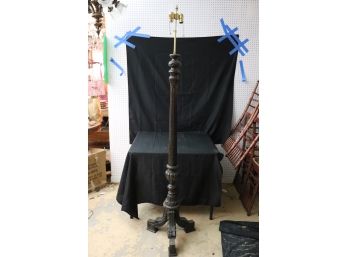 Tall Carved Wood Floor Lamp With 3 Legs Having Floral Designs- Needs To Be Rewired