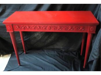 Sheraton Style Console Table With Wood Carved Design - Painted Fire Engine Red