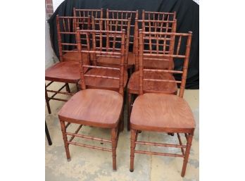 Set Of 8 Faux Bamboo Wood Dining Chairs With Wood Seats & Faux Bamboo Stretchers