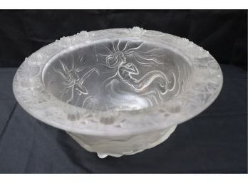 Lovely Vintage Frosted Glass Centerpiece Bowl Featuring Mermaids & Lily Pads