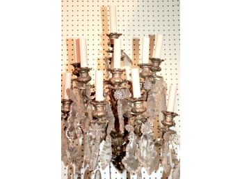 Impressive 10 Light Bronze Wall Sconce In The Louis XV Style With Gorgeous Large Crystals & Scrolled Leaf