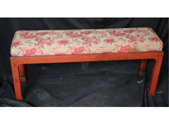 Asian Ming Style Painted Wood Bench With A Floral Raised Cushion