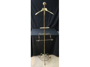 Vintage Brass Valet With Brass Ball Finial & Scrolled Hand Towel Holder On 3 Scrolled Legs