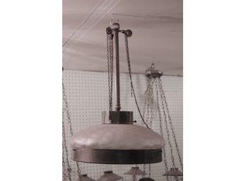 Unique Modernist Pendant Light With Frosted Ripple Design & Pulley System-Quite A Find!