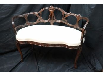 Lovely Curved Wood Small Elegant Settee With Muslin Seat Ready For Your Fabric!