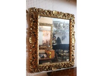 Stunning 19th Century Gold Gilt Wood Mirror With Shell Detailing