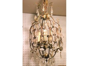 Pretty Brass & Crystal Chandelier With Six Candlestick Lights - Perfect For Your Boudoir Or Hallway
