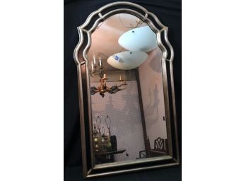 Hollywood Regency Style Wall Mirror With Black Banding Around The Edges & Silver Leaf Frame