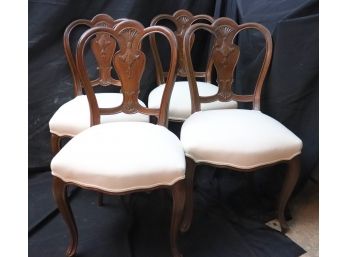 Set Of 4 Queen Anne Style Chairs With A Nice Motif Carved On The Back - Muslin Upholstery Ready For Fabric