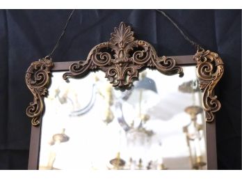 .Vintage Brass/Metal Framed Wall Mirror With Lovely Scrollwork Border