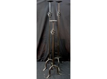 Set Of 3 Wrought Iron Candlesticks With Open Twist Design Great Vintage Condition