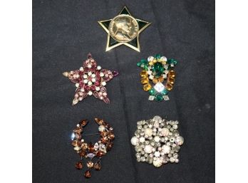 Vintage Brooch Collection Includes Vintage Sterling Turtle, Napoleon Coin Star & Purple Star Pendant