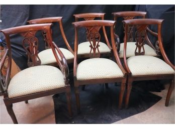Set Of 6 1920s Era Empire Style Dining Chairs With Elegant & Detailed Carved Wood Backs