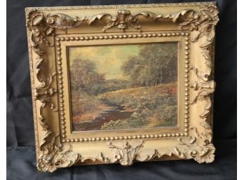 Signed Antique Oil Painting In Original Gold Tone Ornate Frame
