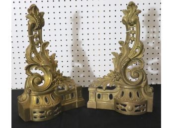 Pair Of Bronze Chenets With French Louis XV Style Flair