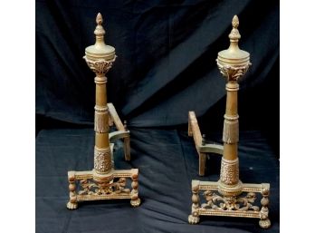 Pair Of Brass Andirons With Empire Style Design Adds A Sophisticated Look To Your Fireplace