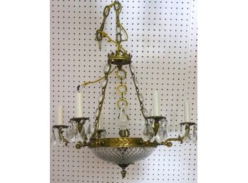 Quality Bronze Cut Crystal Chandelier With 6 Arms, Hanging Crystals & Acorn Finial