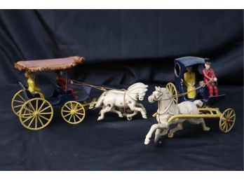 Vintage Cast Metal Horse & Carriage Toys With People, In Good Condition For Age