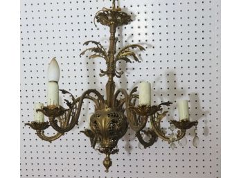 Lovely Detailed Scrolled 6 Light Brass Chandelier With Some Crystals- Fill In With Crystals Of Your Choice!