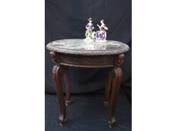 Antique Carved Walnut Side Table With Mirrored Top Table Has Cherub Faces Carved On Corners