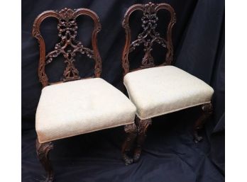 Pair Of B. Altman Highly Decorative Carved Back Side Chairs- Beautifully Carved With Stand Out Details